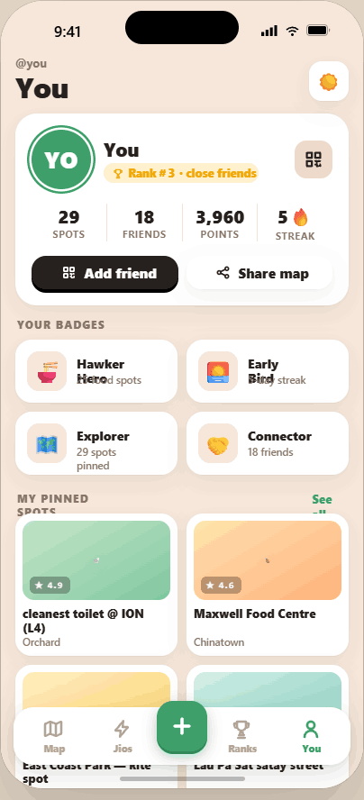 JioLeh profile screen